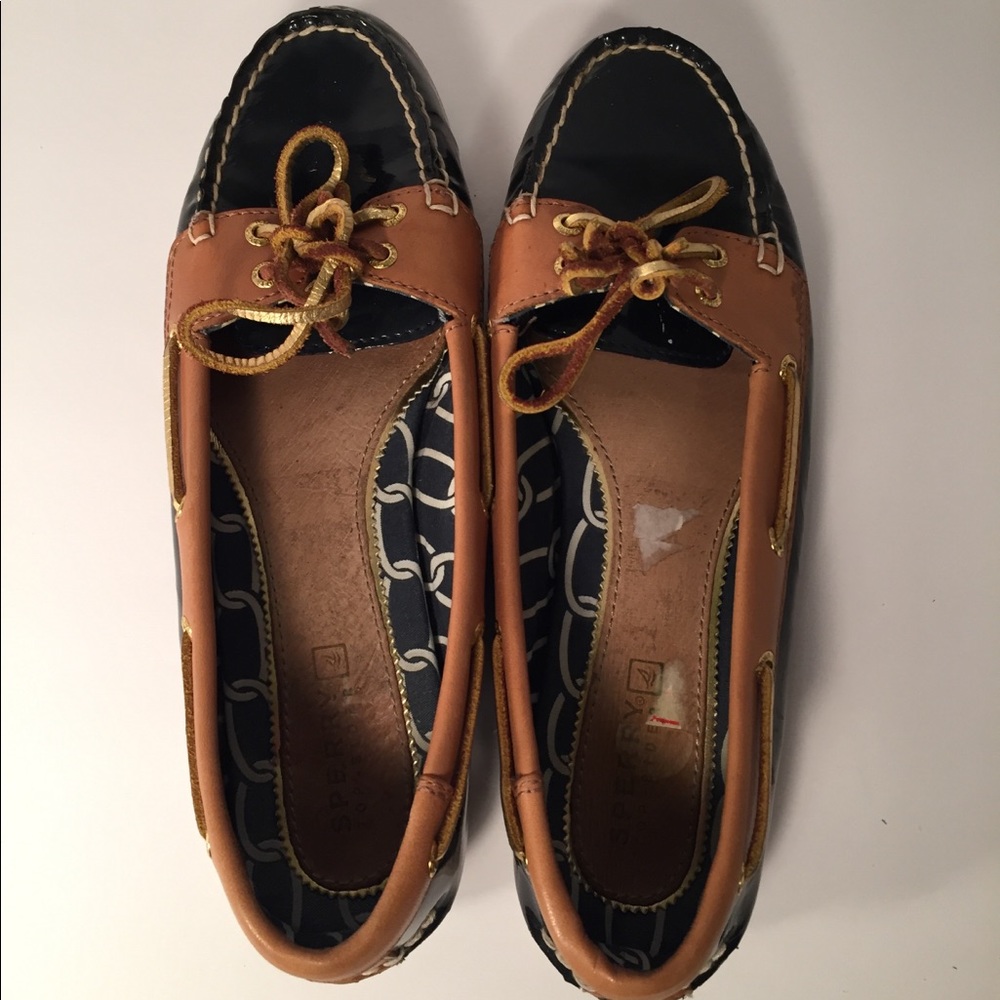 SPERRY Navy Blue/Brown Gold Lace Shoes 6.5M US - Picture 6 of 8